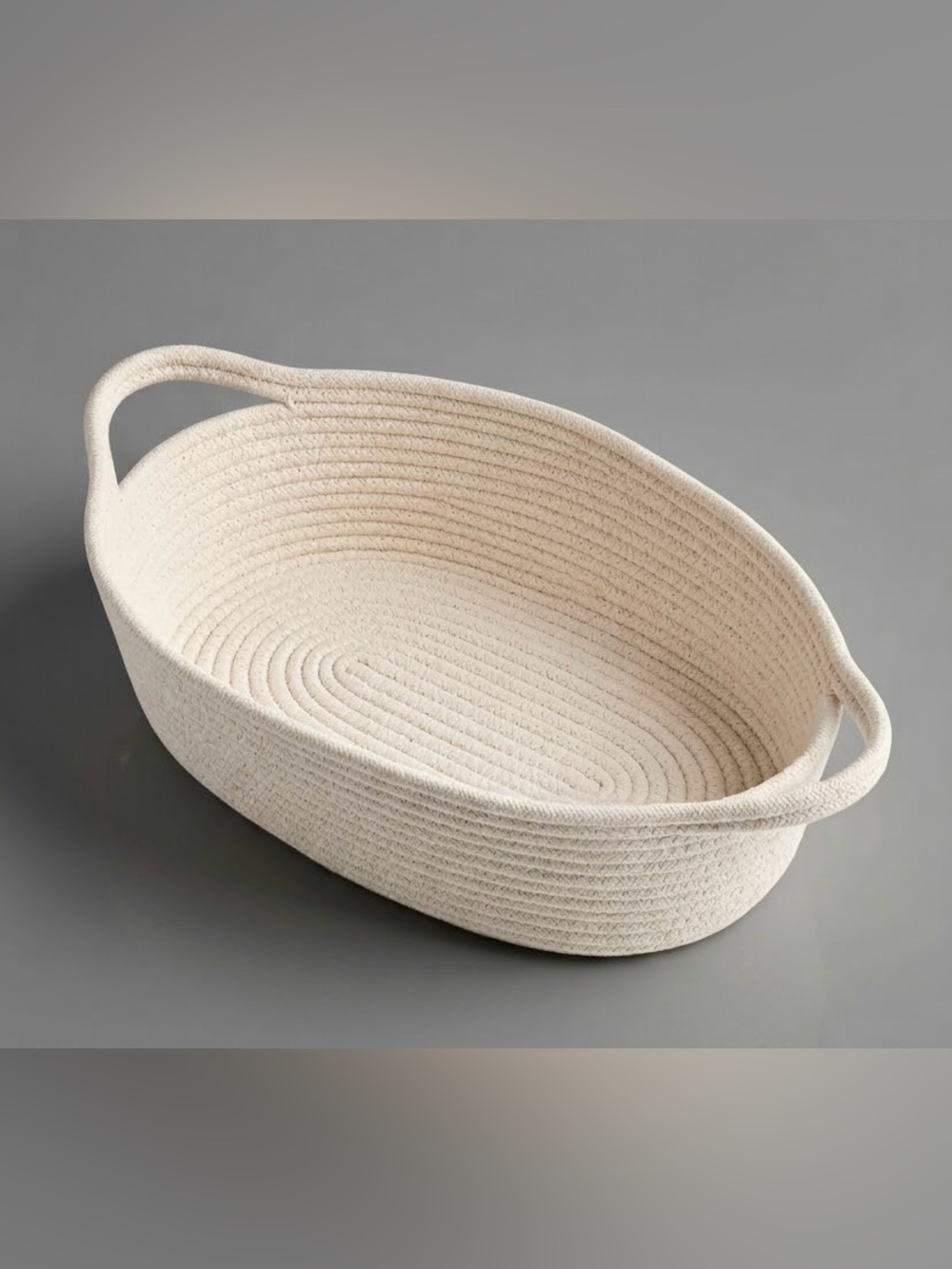 A White Cotton Rope Woven Basket Handles Size 15x8x5 inches